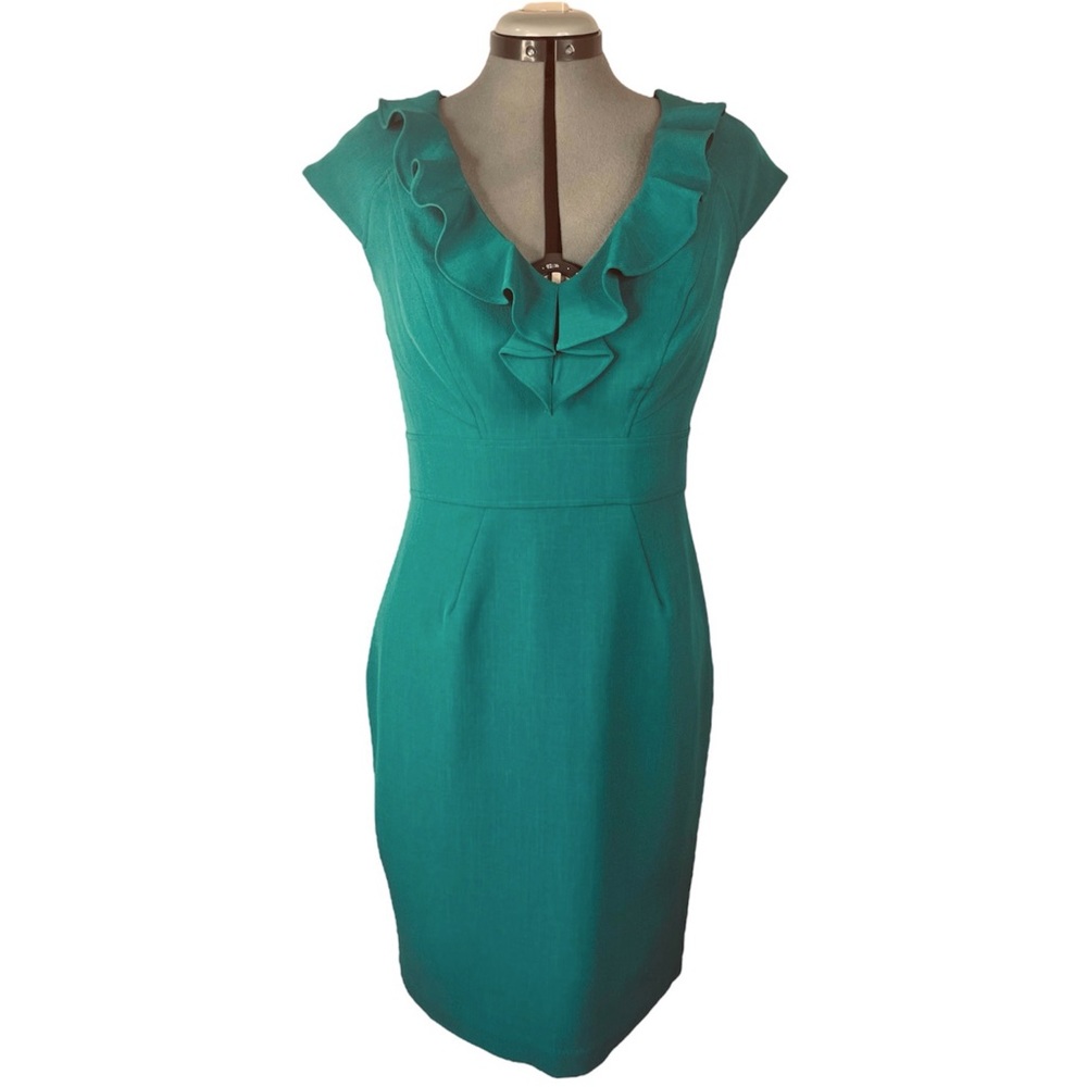 Sandra Darren Ruffle Dress Sheath Retro Casual Career Cocktail Party 8 M Medium